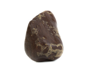Single natural stone on white background, close-up