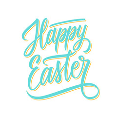 Happy Easter hand lettering text design for holiday greeting cards and invitations. Vector illustration.