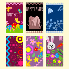 Easter eggs vector cards painted with spring pattern decoration retro multi colored vintage ornament organic food holiday game symbol illustration.