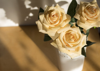 Beautiful bouquet of roses. Flowers roses in a white vase. Closeup.
