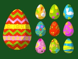 Easter eggs vector painted with spring pattern decoration retro multi colored vintage ornament organic food holiday game symbol illustration.