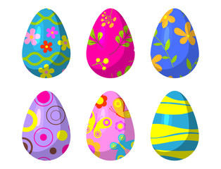 Easter eggs vector painted with spring pattern decoration retro multi colored vintage ornament organic food holiday game symbol illustration.