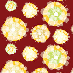 Dandelion flower abstract vector pattern illustration in red, yellow and green colors