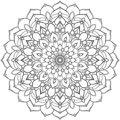 Round floral black mandala for coloring book 