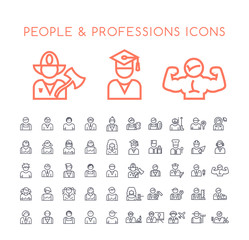 Set of 50 Minimal Thin Line People and Professions Icons on White Background . Isolated Vector Elements