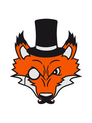 gesicht kopf sir herr gentlemen mustache schnurrbart zylinder hut monokel brille reich sitzend böse gefährlich niedlich klein kind fuchs schön design cool comic cartoon clipart logo tier wald