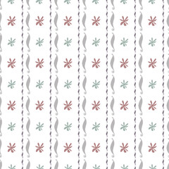 Seamless pattern with vanilla, flowers and pods. Botanical vector illustration in cute style for textile, pale backdrop