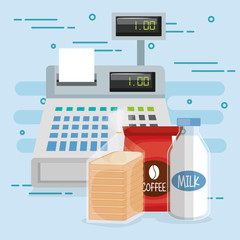 cash register with groceries