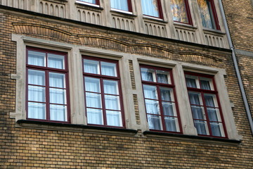 Historic Brick Facade, Historische Ziegelfassade eines Fabrikgebäudes