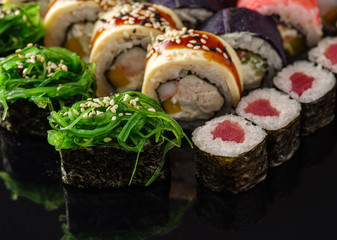 Sushi Set nigiri and gunkan close up.