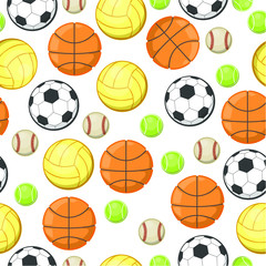 Flat sport ball repeat pattern, vector flat cartoon illustration isolated on white background