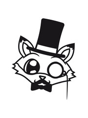 gesicht kopf sir herr gentlemen mustache schnurrbart monokel brille zylinder hut sitzend süß niedlich klein kind fuchs schön design cool comic cartoon clipart logo tier wald