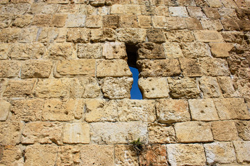  Closeup of the outer wall of the old city of Jerusalem in Israel