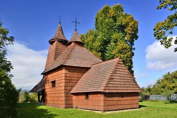 Fototapeta na wymiar Greek catholic wooden church in Trocany, Slovakia