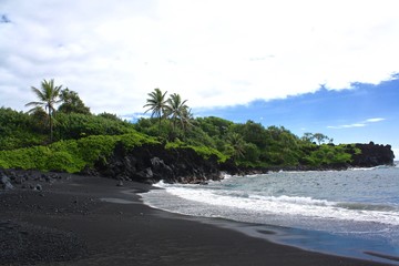 Black sand beach Waianapanapa State Park Maui Hawaii