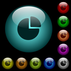 Pie chart icons in color illuminated glass buttons