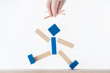 The concept of business manipulating, control of people, hypnosis. Abstract man marionette controlled hand, hidden manipulating.