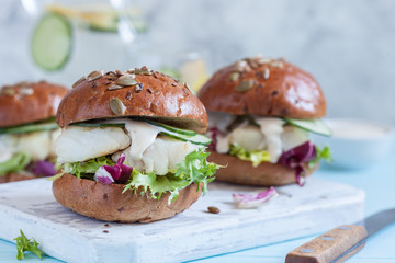 White fish fillet sandwich with tartar sauce
