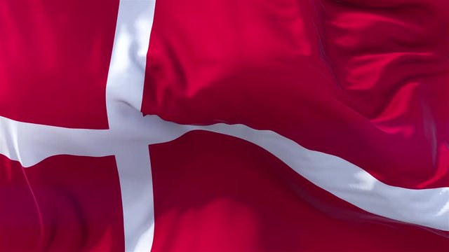 Danmark Flag in Slow Motion Classic Flag Smooth blowing in the wind on a windy day rising sun 4k Continuous seamless loop Background