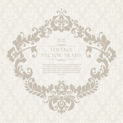 Vintage elegant template with ornamental pattern and decorative frame. for wedding invitation, greeting card with damask elements