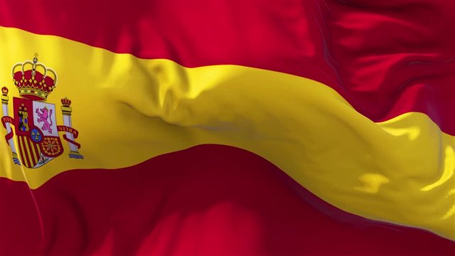 Spain Flag in Slow Motion Classic Flag Smooth blowing in the wind on a windy day rising sun 4k Continuous seamless loop Background