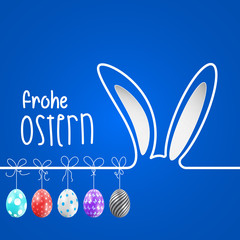 Bunte Ostereier. Frohe Ostern. Happy easter image vector. Modern happy Easter background with colorful eggs, and ear bunny. Template Easter greeting card, vector.