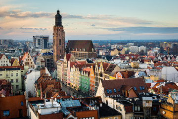 Obraz premium Garrison church and old town in Wroclaw city, Poland