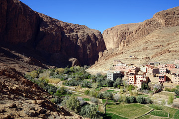 Village and farm fields