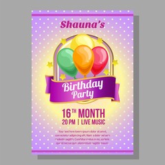 birthday party poster with colorful balloon