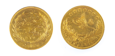 Front and back view of ancient ottoman coin Turkey