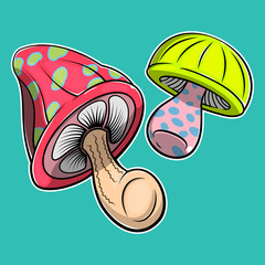Set of Mushrooms Cartoon Vector