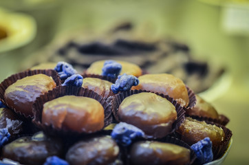 fresh chocolate candies in the candy shop window - firenze, italy
