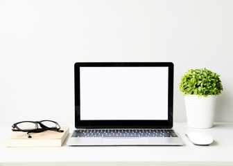 workspace desk with laptop and business and technology concept.space for your text.