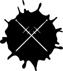Fencing club logo. Big paint drop and crossing two-handed swords. Modern and historical symbol for HEMA school