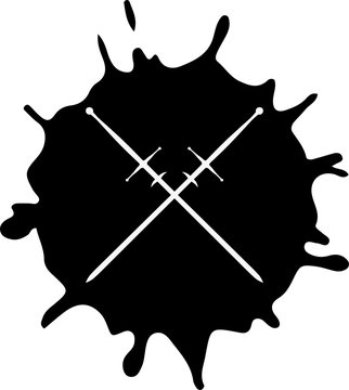 Fencing club logo. Big paint drop and crossing two-handed swords. Modern and historical symbol for HEMA school