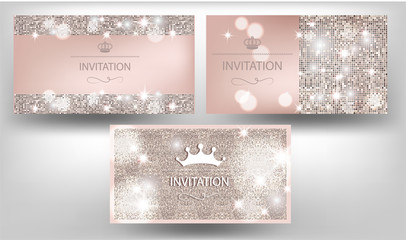 Elegant beige invitation cards with circle pattern. Vector illustration