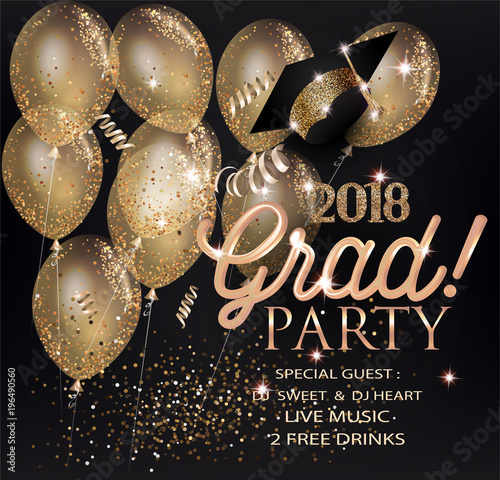 graduation party invitation card with gold air balloons serpentine graduation invitation card