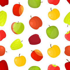Apples Different Varieties Seamless Pattern Background. Vector