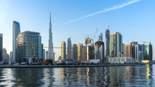 Panoramic view of business bay and downtown area of Dubai, UAE