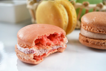 Beautiful colorful macaroons. Still life, food photo, dessert background