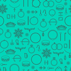 Jewelry Thin Line Seamless Pattern Background. Vector