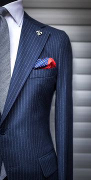 Detail of custom tailored suit on mannequin
