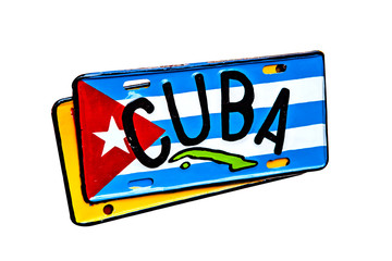 License plate with cuba flag at souvenir shop in Havana, Cuba.