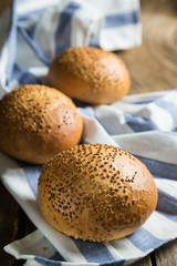 Buns with sesame seeds for hamburgers
