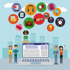 Young people on social media vector illustration graphic design