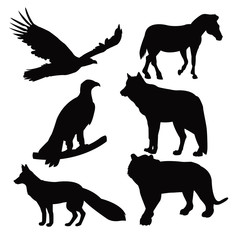 Wild animals on black silhouette vector illustration graphic design