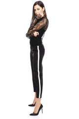 Fototapeta premium Full length portrait of a glamour fashion style woman on white background.