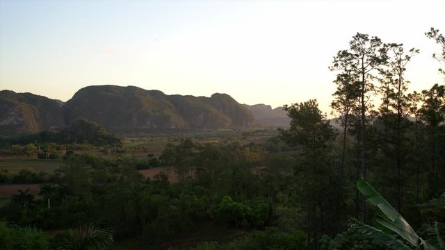 Panning shot at dawn of Vinales National park, Cuba.