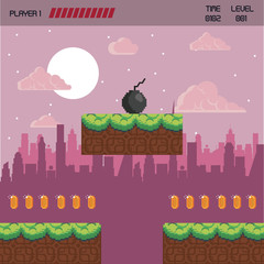 Pixelated urban videogame scenery vector illustration graphic design