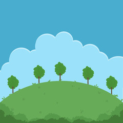 Nature outdoors scene banner with trees and clouds